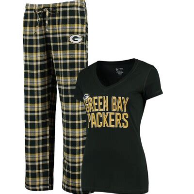 Women's Green Bay Packers Concepts Sport Green Tiebreaker T-Shirt and Flannel Pajama Pant Set ...