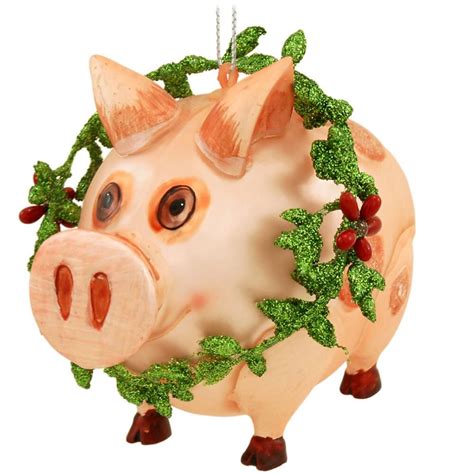 Pig With Wreath Glass Ornament | Glass ornaments