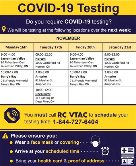 Renfrew County COVID-19 testing schedule from November 16th to 21st | 96.1 Renfrew Today