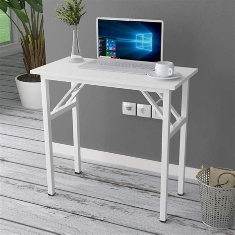 SOGES 31.5 inches Folding Desk No Assembly Sturdy Small Writing Desk for Small Spaces,White ...