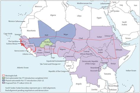 The meningitis belt of Africa and meningococcal serogroup A conjugate... | Download Scientific ...