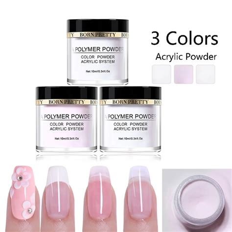 BORN PRETTY 10ml Pink White Clear Acrylic Powders For Nail Extension Nail Art Builder Nail ...