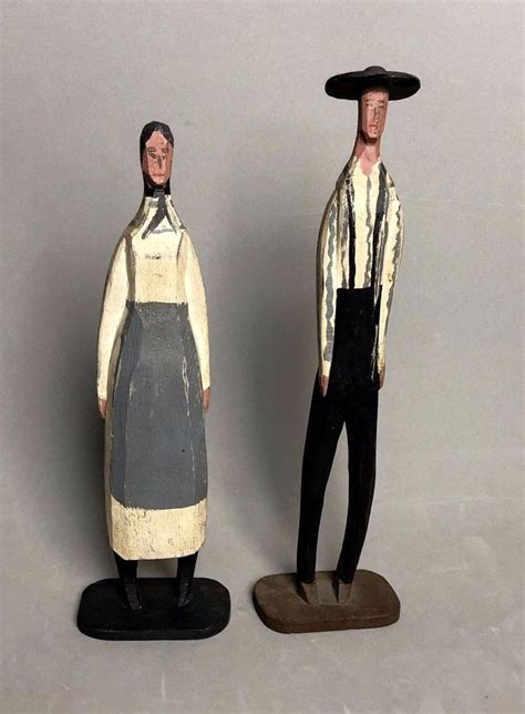 Man & Woman Folk Art Wood Carving Pilgrim Amish Farmer Fairfield La ...