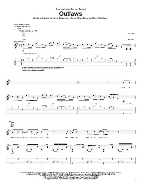 Outlaws (Guitar Tab) - Print Sheet Music Now