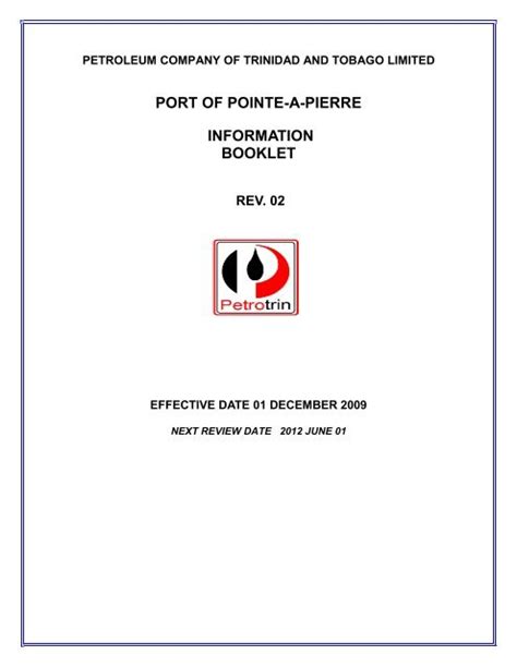 Title Port Of Pointe A Pierre Information Booklet - Petrotrin