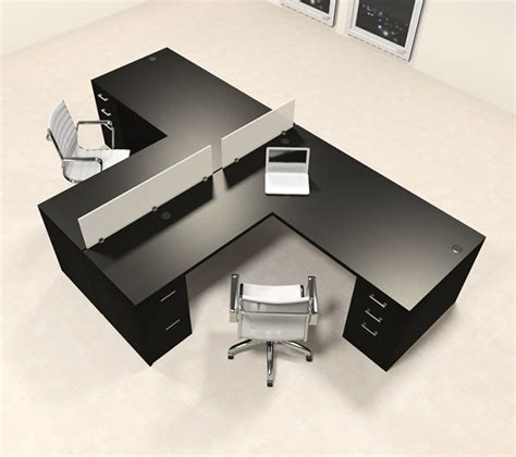 Two Person L Shaped Modern Divider Office Workstation Desk Set, #CH-AMB ...