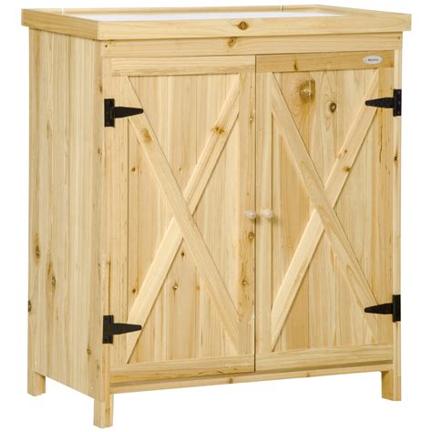 Outsunny Wooden 3Garden Storage Tool Shed with Galvanized Top, Natural - Walmart.com