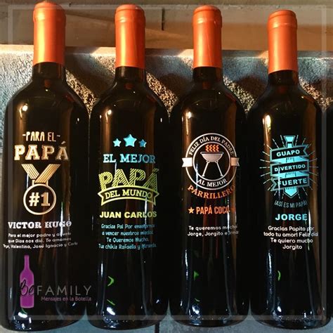 Botellas de Vino Personalizado por el Día del Padre. Grabado en Bajo Relieve y Pintado a M ...