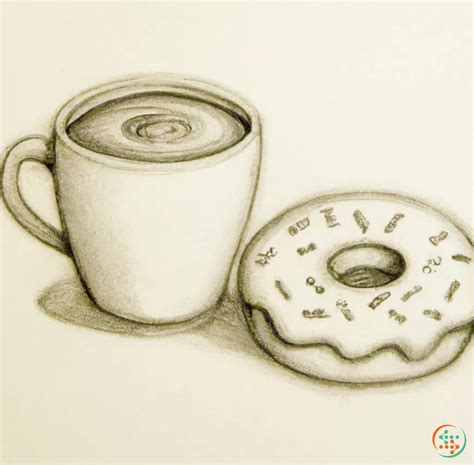 Pencil Drawing Of Coffee With Donut | Artificial Design