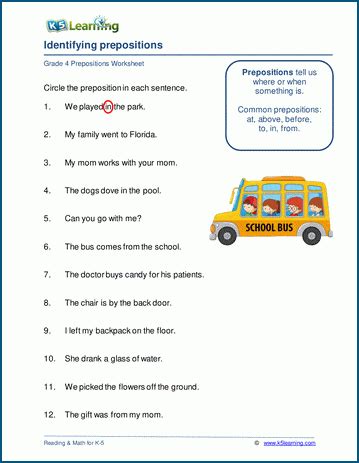 Preposityions Grade 4 / Prepositions At In On Worksheet Turtle Diary ...