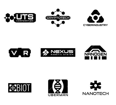 Premium Vector | Sci-fi and cyberpunk logos. Logos of fictional corporations. Vector icons