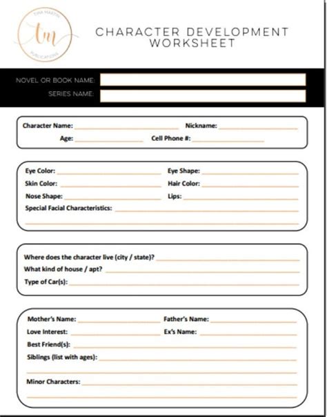 Character Worksheet For Writers