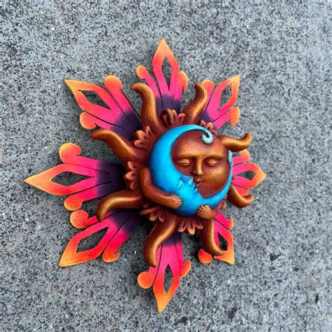 Romantic Sun Moon Wall Sculpture | Mexican Celestial Art | MexDecor