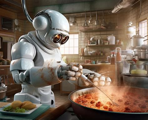 Premium Photo | Robot assistant in the kitchen prepares food