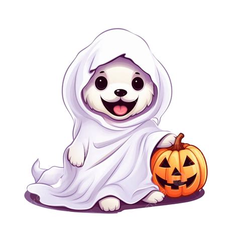 Cartoon Cute Ghost Dog Trick Or Treat In Halloween Vector, Pet, Dog Cartoon, Pet Animals PNG ...