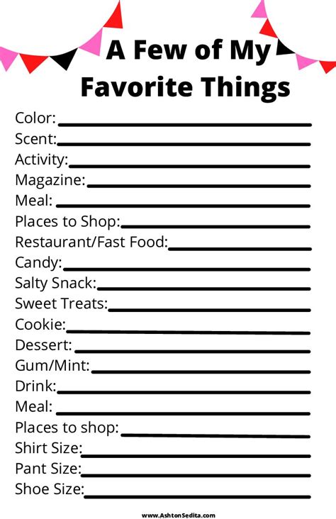 FAVORITE THINGS LIST – Ashton Sedita