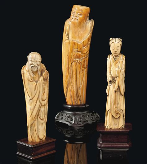 THREE CHINESE IVORY CARVINGS , 17TH CENTURY | Christie's