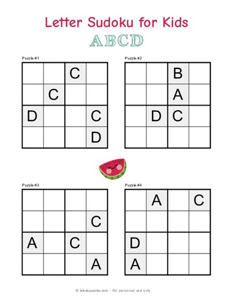 4x4 Letter Sudoku Puzzles for Kids