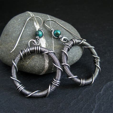 Wire Wrapped Hoop Earrings in Silver and Copper