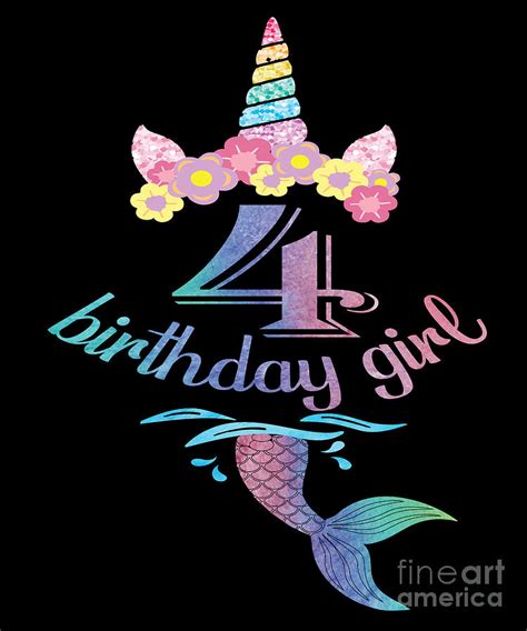 4th Birthday girl tshirt 4 years old party Gift Digital Art by Art ...