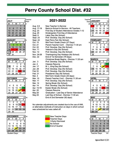 2021-22 Academic Calendar | Perry County School District 32