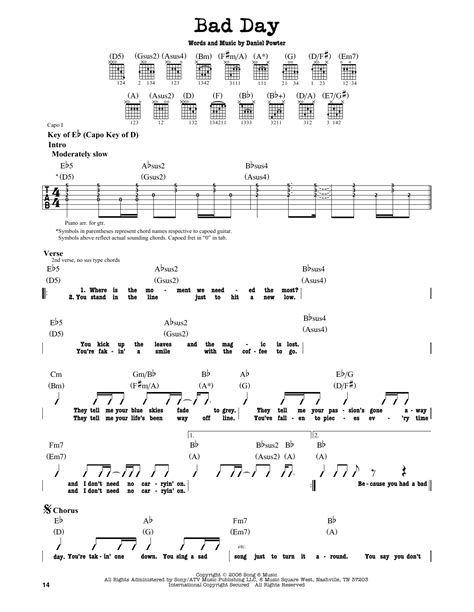 Bad Day by Daniel Powter - Guitar Lead Sheet - Guitar Instructor