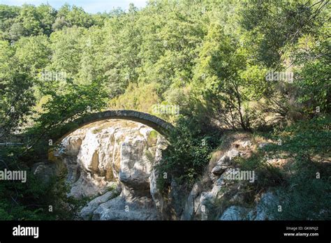 Arched Roman bridge design shape in countryside near Bugarach,Aude ...