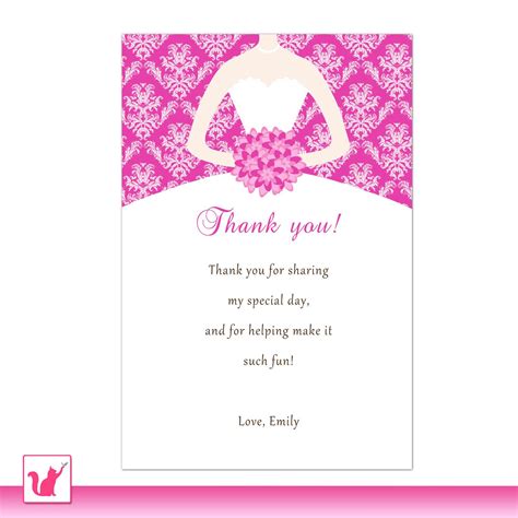 Bride Dress Bridal Shower Thank You Card Hot Pink Thank You | Etsy ...