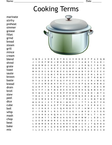 65 Cooking Terms Word Search - Free Printable Worksheet