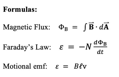 Solved Formulas: Magnetic Flux: ΦB=∫B⋅dA Faraday's Law: | Chegg.com