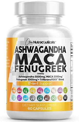 Ashwagandha 5000mg Maca Root 2000mg Fenugreek 3000mg Supplement with Tongkat Ali Ginseng ...