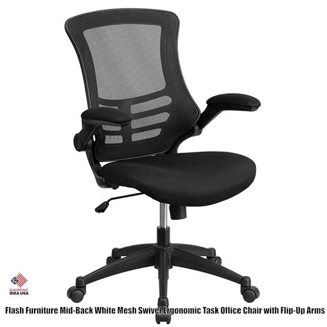 Mid-Back White Mesh Swivel Ergonomic Task Office Chair with Flip-Up ...