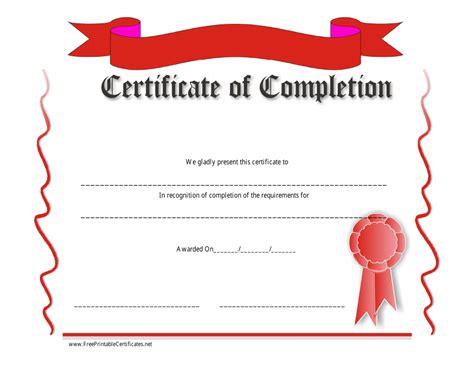 Printable Certificate Of Completion Template