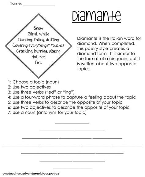 Diamante Poem Template Free There Are Just A Few Rules To Writing A Diamante: - Printable ...