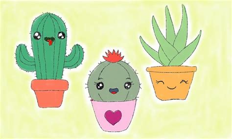 Learn to Draw Cute Plants Kawaii Style - Cartoon Cactus, Flowers, and ...