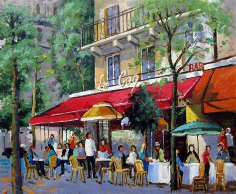 "Street cafe shop scene" #204 This painting is painted oil on canvas. stretched on 3 x 2 cm ...