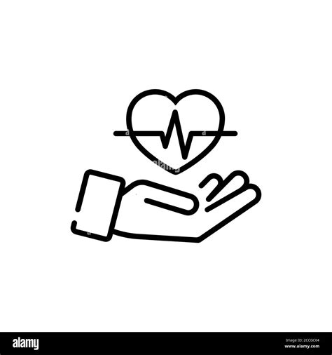 Health icon with heart sign in hands. Health care service. Vector on isolated white background ...