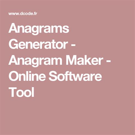 Anagrams Generator - Anagram Maker - Online Software Tool | Anagram, Name creator, Generator