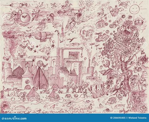 Drawing Dreamworld or Wonderland Stock Illustration - Illustration of drawn, creativity: 206695405