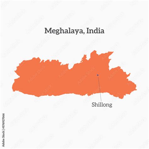 Meghalaya state map with capital Shillong marked on isolated plain ...