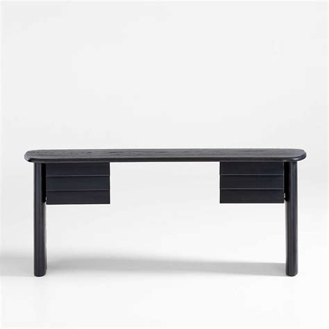 Gallerie 72.25" Black Oak Wood Curved Desk with Drawers | Crate & Barrel