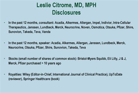 Leslie Citrome, MD, MPH Disclosures - ppt download