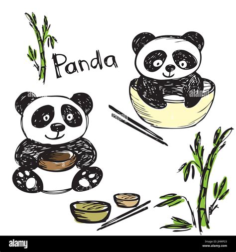 Cute panda eating ,bamboo, chopsticks, hand drawing, vector Stock Vector Image & Art - Alamy