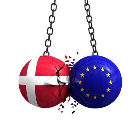 Premium Photo | Denmark flag and european union political balls smash into each other 3d rendering