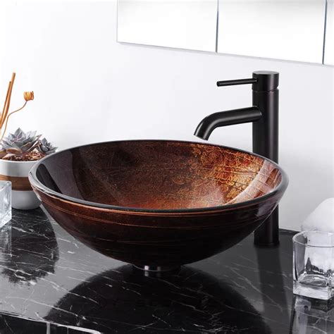 Artistic Tempered Glass Vessel Sink Bathroom Lavatory Round Bowl ...