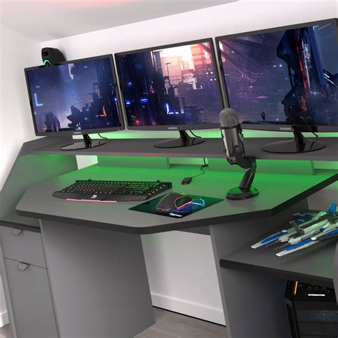 SetUp Large Grey Gaming Desk With LEDs