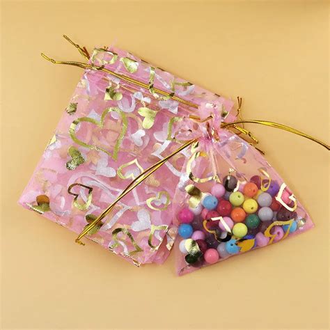 (20x30 cm) 100 pcs/lot Christmas Organza Gift Bags Heart Design Organza ...