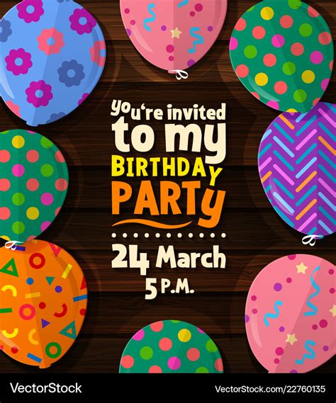 Birthday party invitation card with flat balloons Vector Image