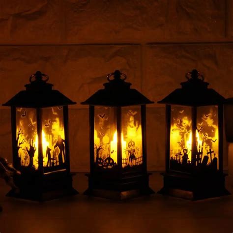 Halloween Simulation Candle Night Lights Desktop Decoration Vintage Style Hangable Kerosene Lamp ...