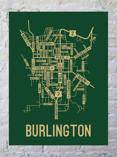 Burlington, Vermont Street Map Large Poster - School Street Posters